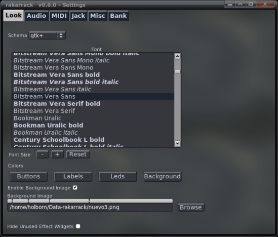 rakarrack Settings Window